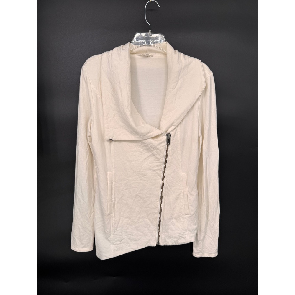 Helmut Lang Jacket Women S Cream Asymmetrical Zip Draped Shawl Collar E01HW125